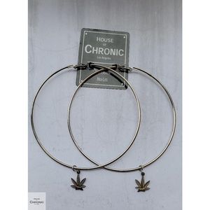 "Extra Dope Queen" XL Silver Cannabis Hoop Earring